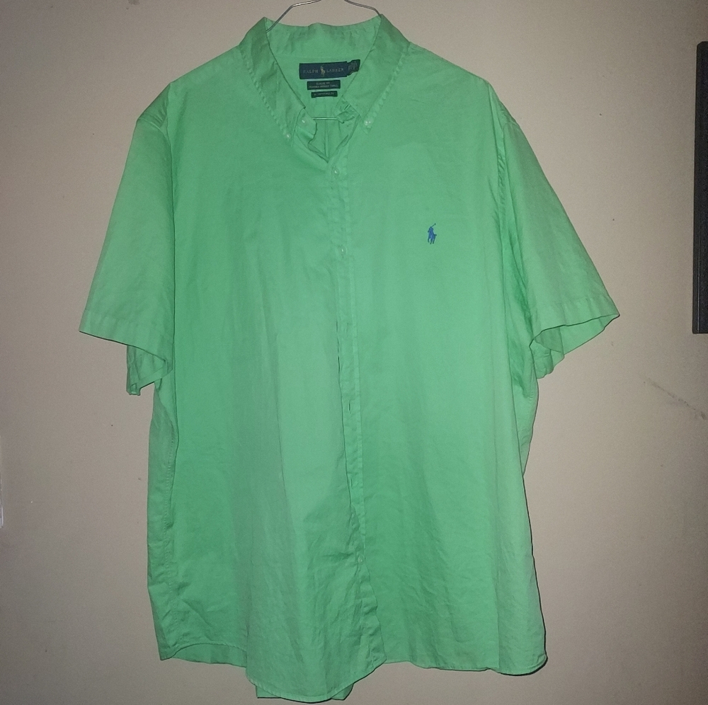 Ralph Lauren Classic Fit Mens Button Down Shirt Green Size XXL Short Sleeve.